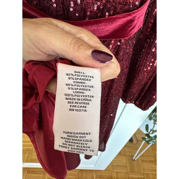 Nanette Lepore Women's Dark Red Sequin Surplice Style Wrap Dress, NWT, Size 10 - Picture 6 of 9